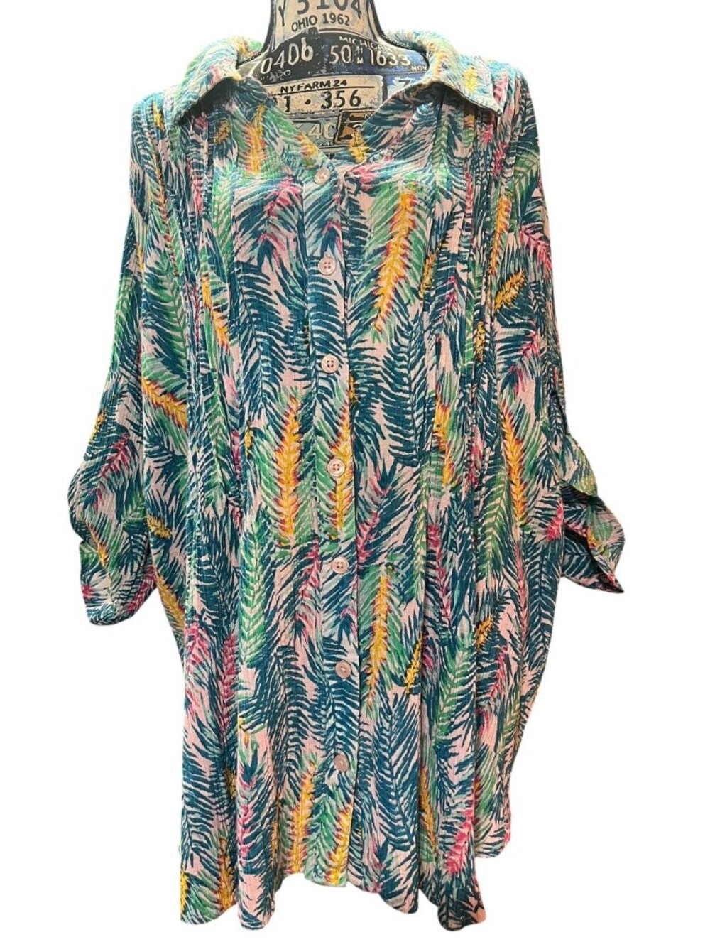 Woman Within 100% Cotton Multi Color Quarter Length Sleeve Blouse Sz 2XL 26/28